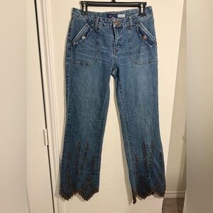 Jazzie Vintage Y2K Boho Embroidered Sequin Stretch Denim Blue Jeans Size 9/10